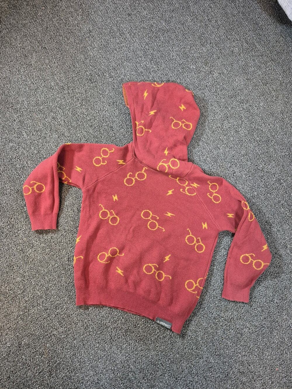 Harry Potter 4T Hooded Knit Sweater Gryffindor Glasses Lightning Bolt Cotton